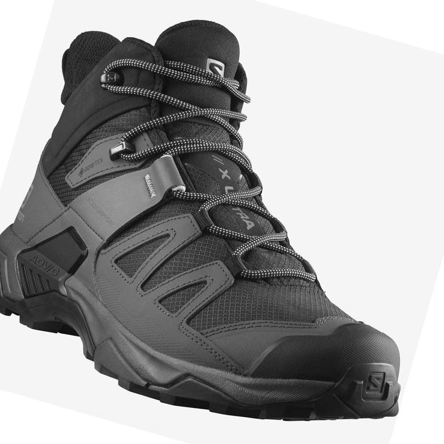 Salomon X ULTRA 4 MID WIDE GORE-TEX Túracipő Férfi Fekete Kék | HU 2002HAP